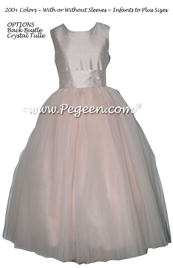 Champagne Pink Silk and Tulle with Back Bustle flower girl dresses