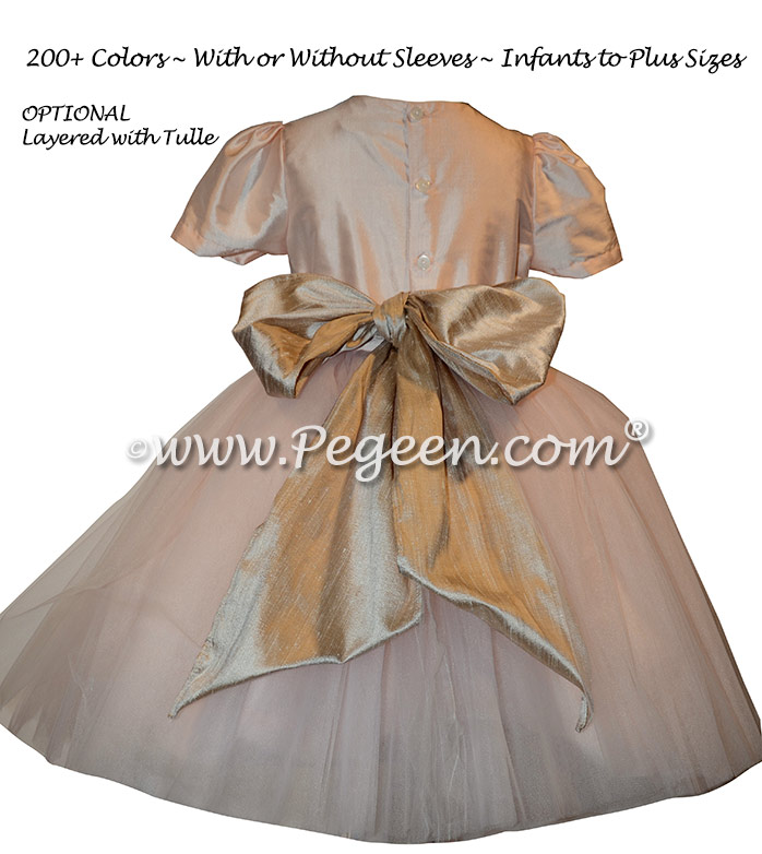 Style 402 Flower Girl Dress in Ballet Pink with Toffee Sash