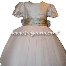 Style 402 Flower Girl Dress in Champagne Pink with Toffee Sash