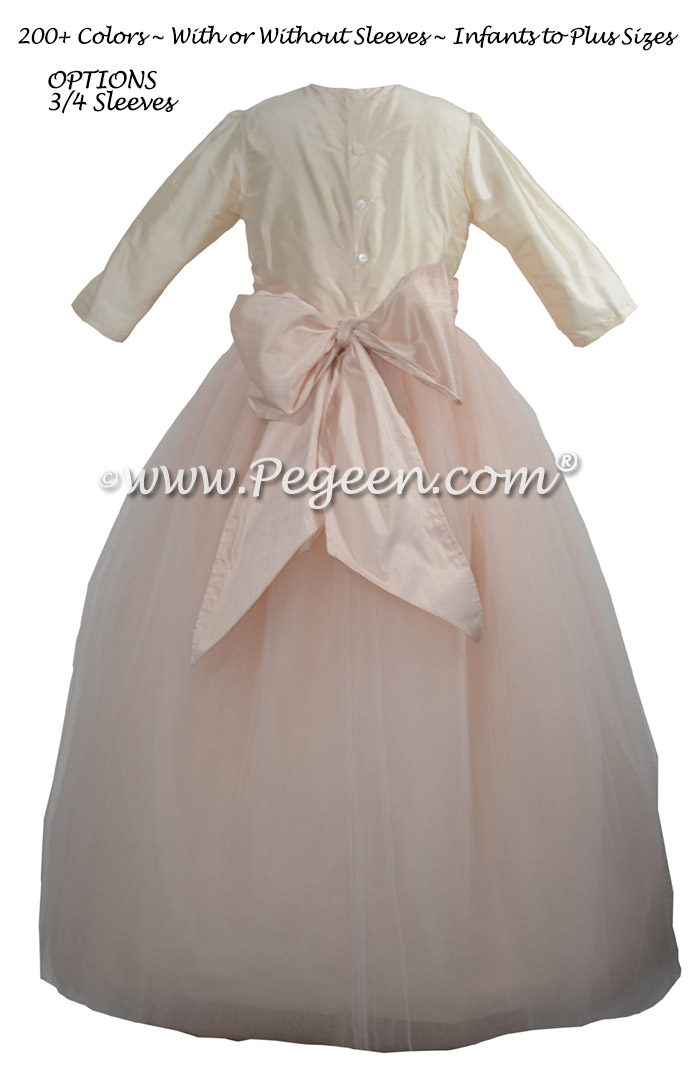 Flower Girl Dresses in Champagne Pink and Blush with 3/4 Sleeves