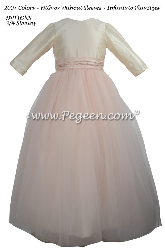 Flower Girl Dresses in Champagne Pink and Blush with 3/4 Sleeves