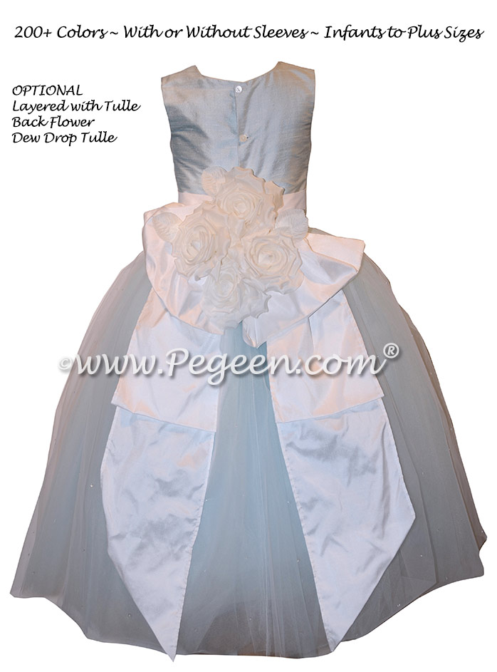 Cloud Blue and White Flower Girl Dresses with layers and layers of tulle Style 402