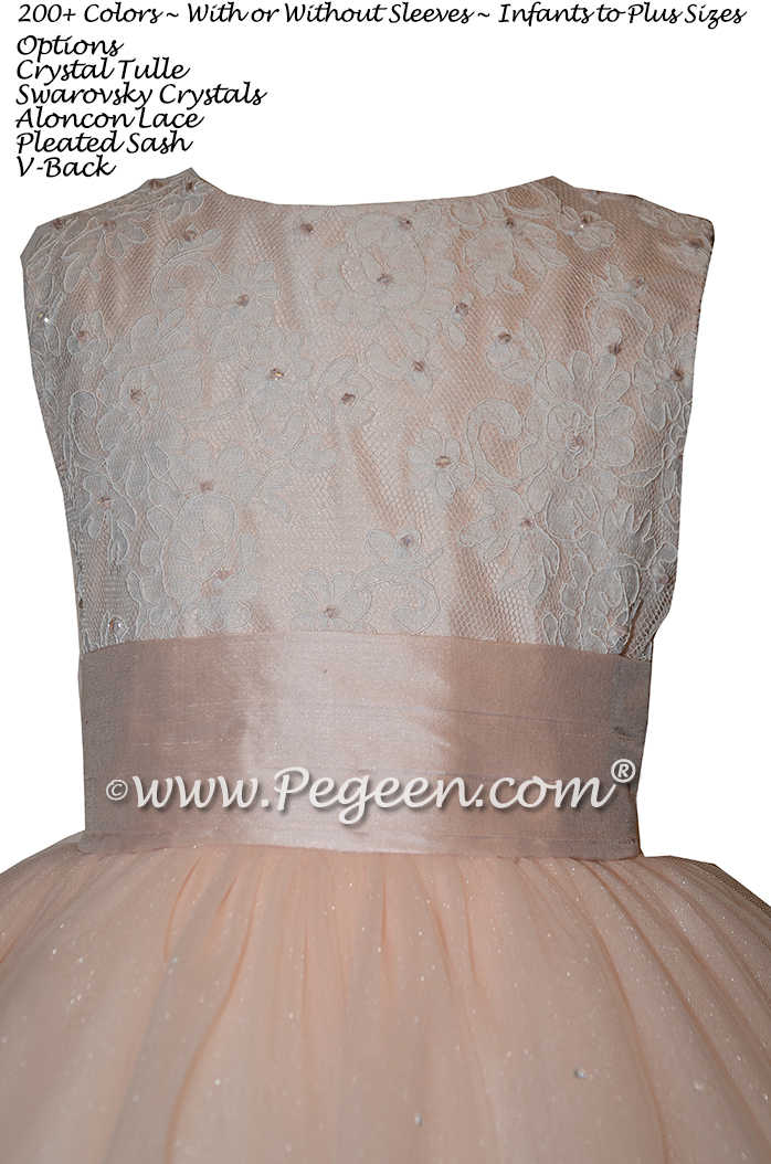 Custom Ivory and Aloncon Lace and Pink Tulle Flower Girl Dresses - Couture Style 402