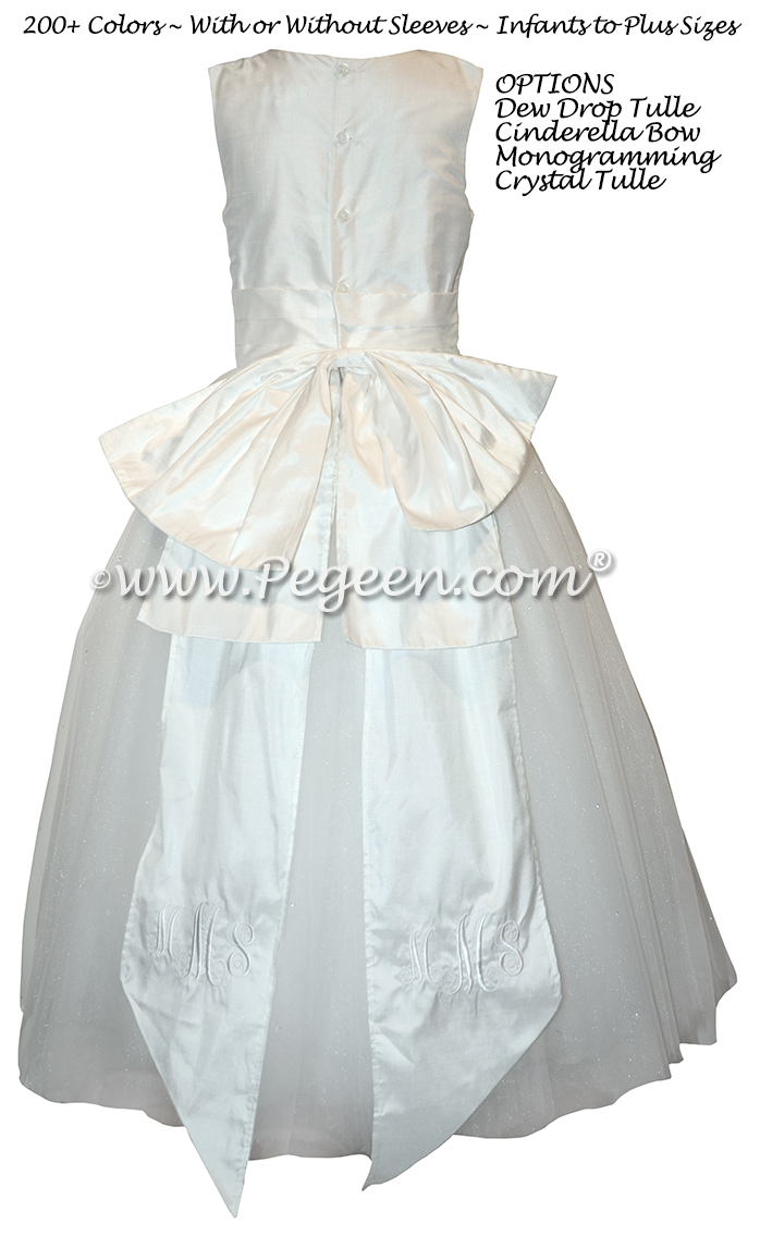 Dewdrop Tulle, Monogrammed Antique White First Communion Dress - Style 402 | Pegeen