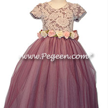 Aloncon Lace and Eggplant Silk flower girl dress 