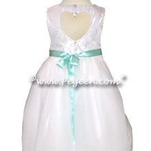 Aloncon lace and tulle flower girl dress with optional back heart