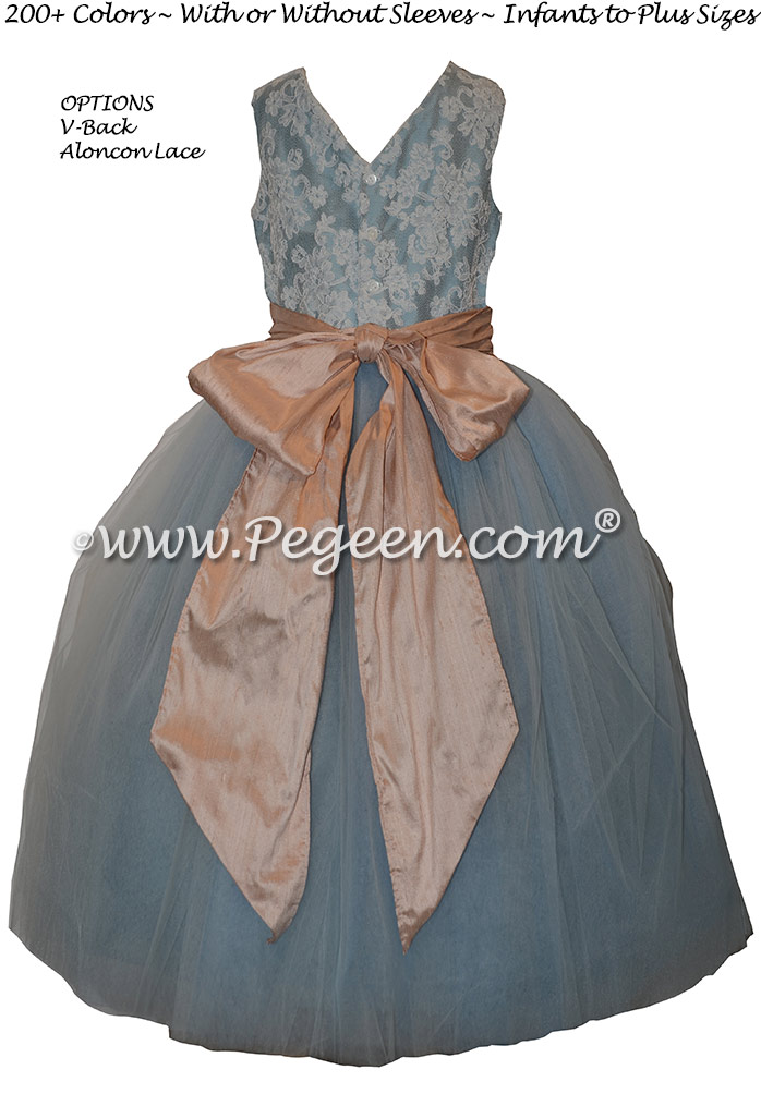 French Blue and Peach Flower Girl Dresses Style 402