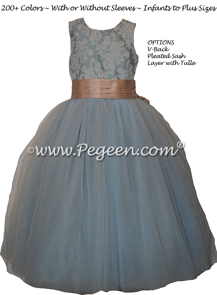 French Blue and Peach Flower Girl Dresses Style 402