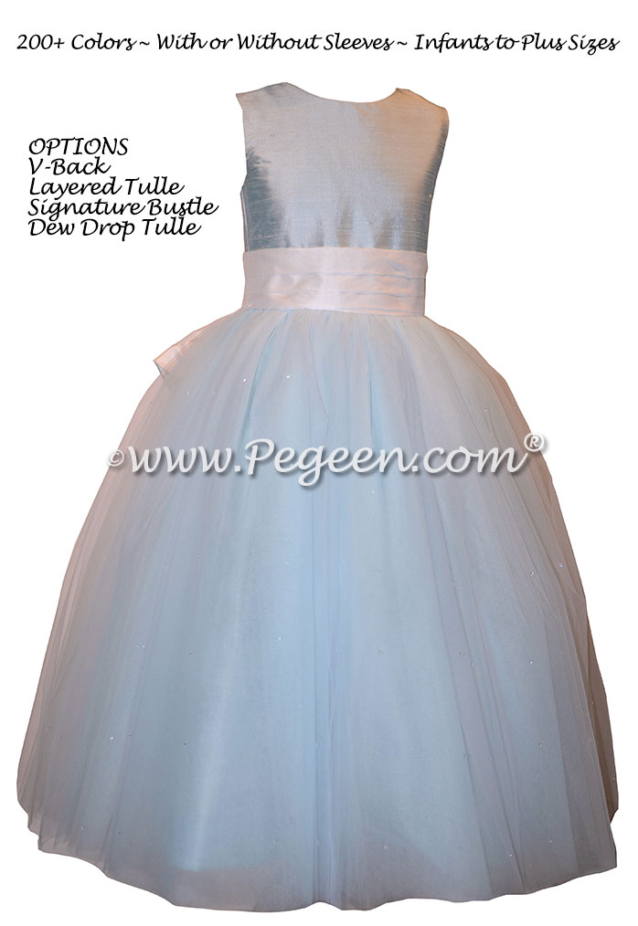 Ice Blue and White Flower Girl Dresses with layers and layers of tulle Style 402