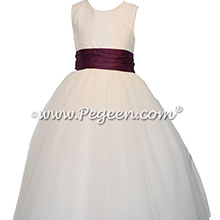 Purple and white tulle and silk flower girl dresses