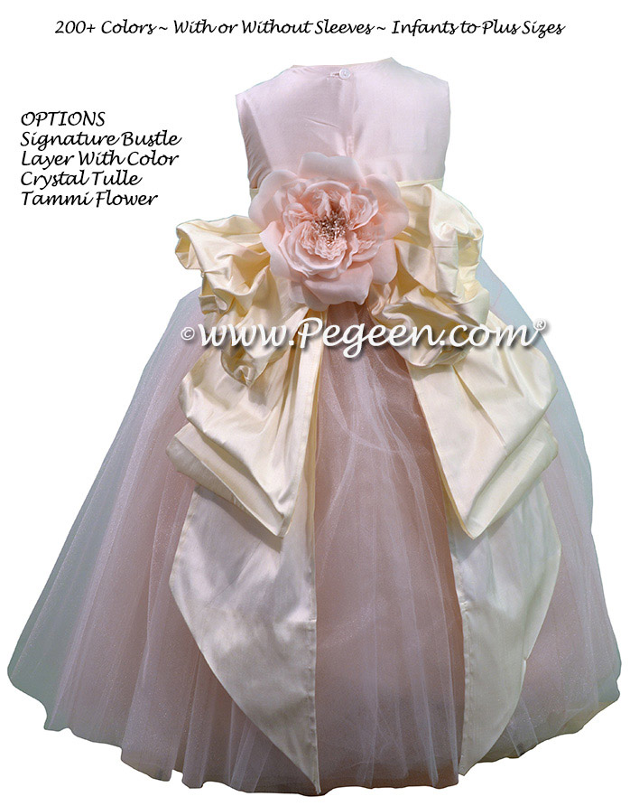 Champagne Pink and Bisque of silk and Tulle Degas Style flower girl dresses with Tami Flowers