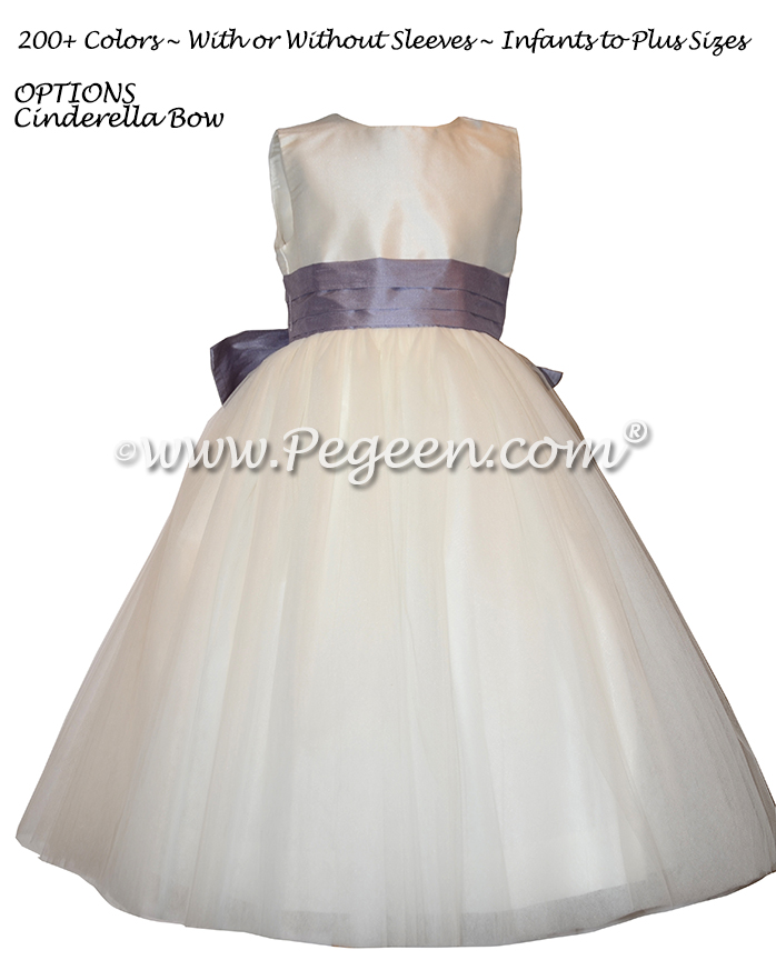 Orchid and White Flower Girl Dress with layers of tulle Style 402 