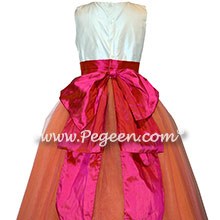 Mango orange and Sorbet Pink custom silk flower girl dresses