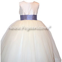 Flower Girl Dresses with a tulle skirt in Antique White and Periwinkle and Tulle
