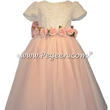 Petal Pink and Aloncon Lace custom silk flower girl dresses
