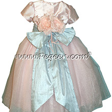 Couture Style pink and blue silk flower girl dresses - Style 402