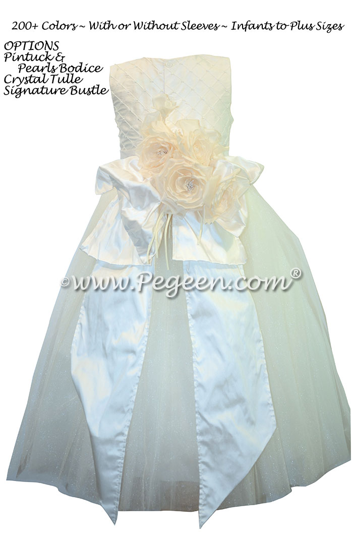 First Communion Dress Bustled White Pearled Bodice Style 370 | Pegeen