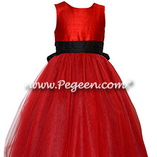 Red and Black Tulle Custom Silk flower girl dresses