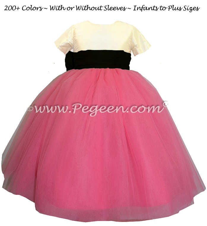 Custom Flower Girl Dress in Shock Pink and Black Silk Style 402