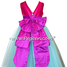 Fuchsia pink, Raspberry and Tiffany Blue flower girl dress - Style 402