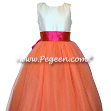 Orange and Hot Pink Silk flower girl dresses