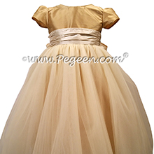 Spun Gold and Bisque Silk and Tulle Silk Style 402 Flower Girl Dresses with 1/4 Cap Sleeves