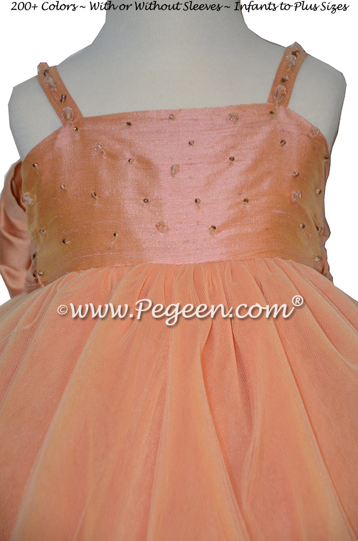 Sunset Cotillion or Couture Topaz Fairy Flower Girl Dress w/Tulle, Drop crystal tulle and crystal jewels