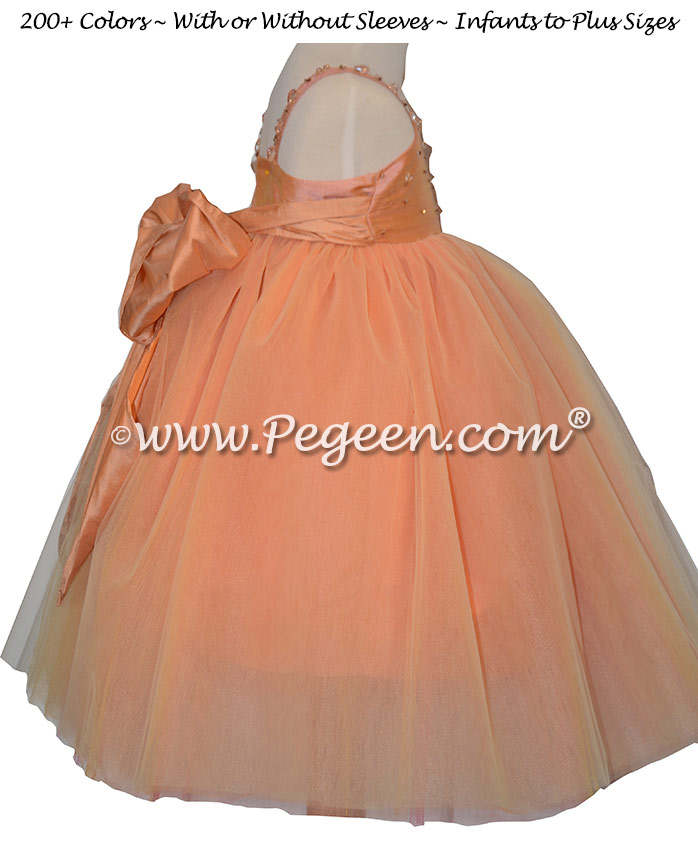 Sunset Cotillion or Couture Topaz Fairy Flower Girl Dress w/Tulle, Drop crystal tulle and crystal jewels