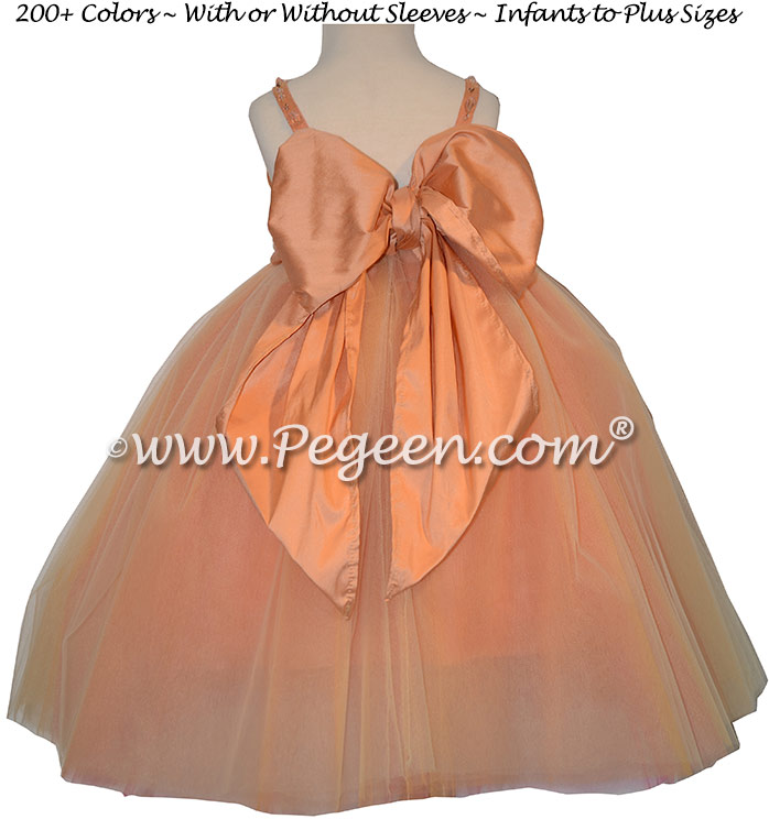 Sunset Cotillion or Couture Topaz Fairy Flower Girl Dress w/Tulle, Drop crystal tulle and crystal jewels