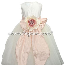 Tami rose trimmed flower girl dress in ivory and pink