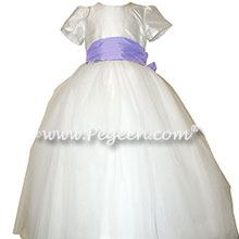 Lilac accented tulle and silk flower girl dresses