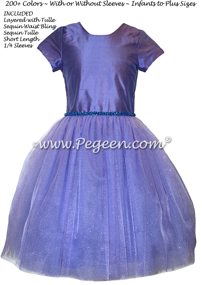 Violet Tulle and Bling Custom Silk Flower Girl Dresses Style 402