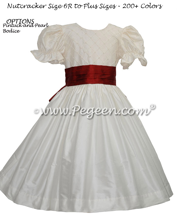 Flower Girl Dress in New Ivory and Navy pin tuck silk bodice - Style 701 | Pegeen