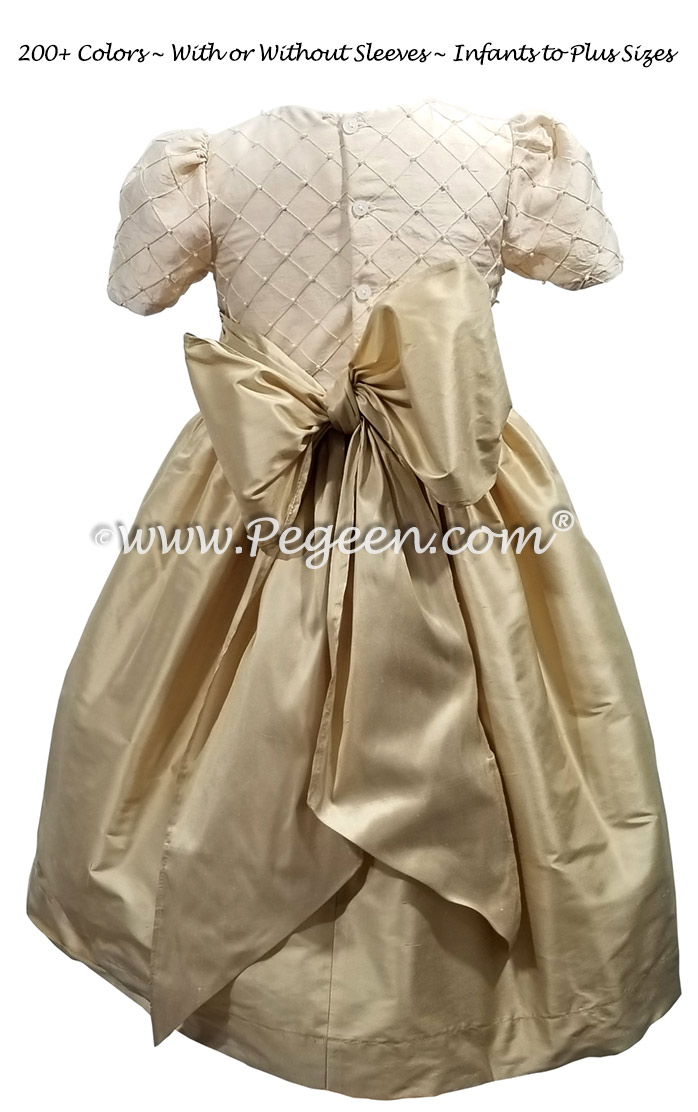 Gold Pin Tuck and Pearls Flower Girl Dress Style 409