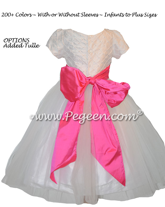 Hot Pink Silk and White Trellis Bodice Flower Girl Dress