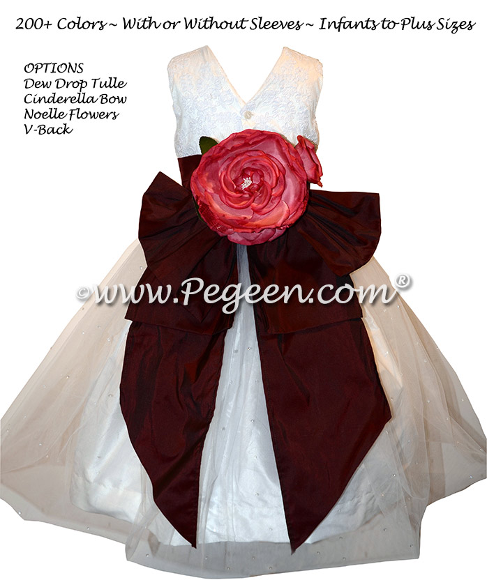 Burgundy Silk flower girl dresses - Style 413