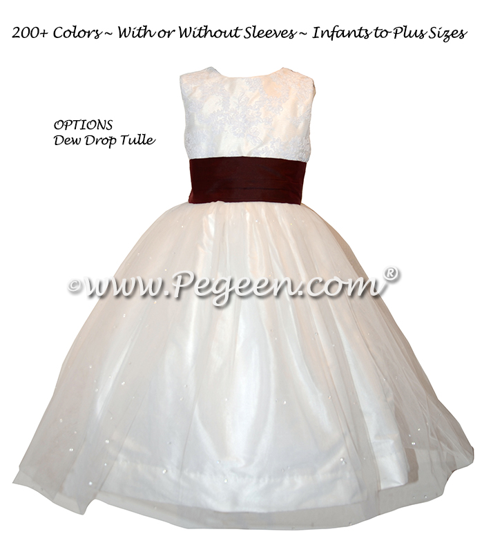 Burgundy Silk flower girl dresses - Style 413