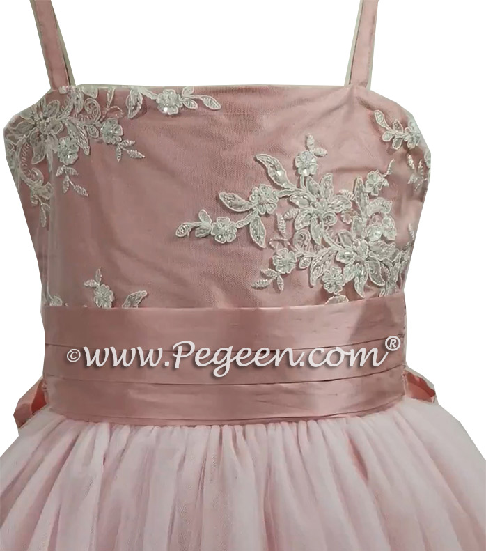 Pink and Aloncon Lace Silk Tulle Flower Girl Dress