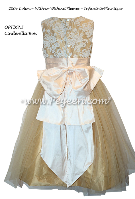 Gold and Pink Tulle Silk flower girl dresses - Style 413