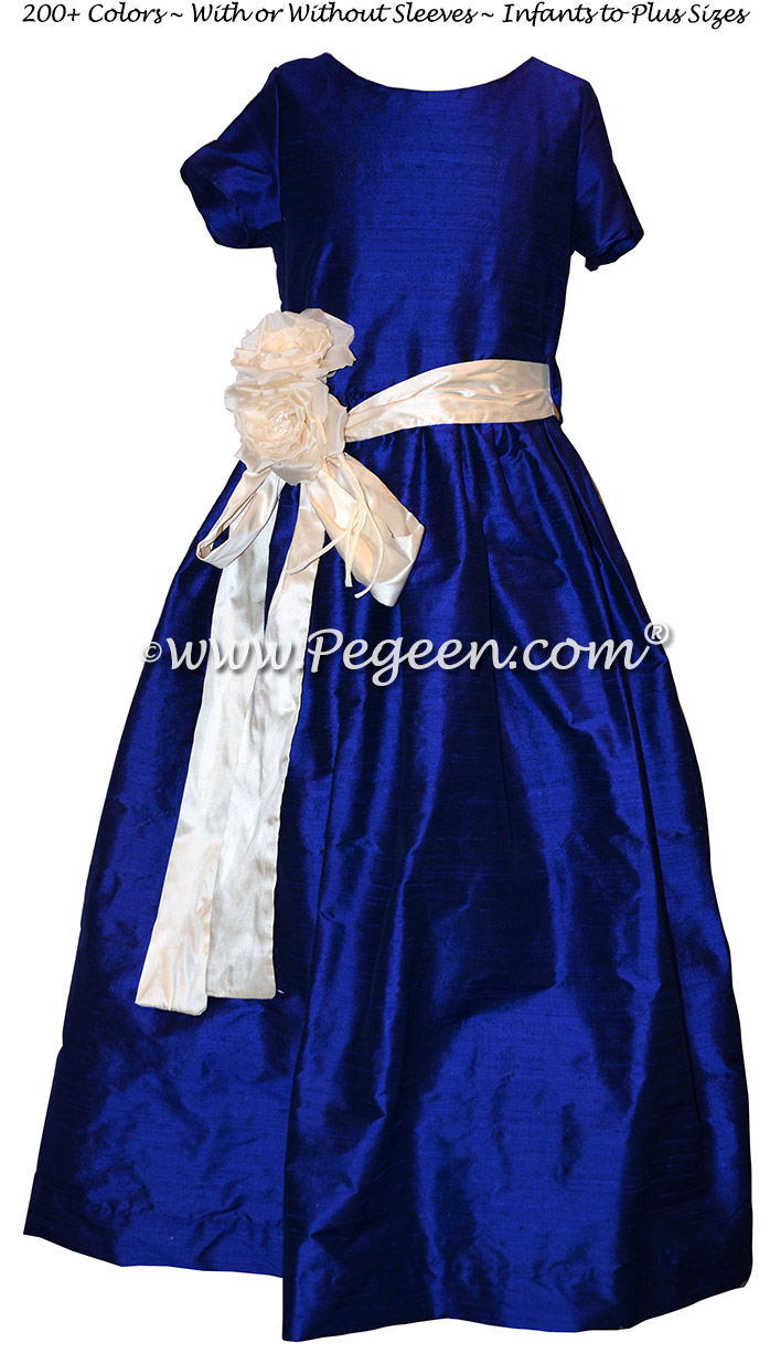 Jr Bridesmaids dresses in Blue Indigo silk - Style 419 | Pegeen
