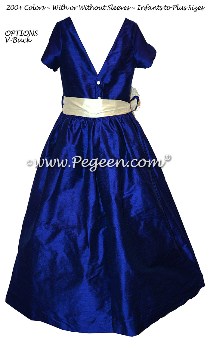 Jr Bridesmaids dresses in Blue Indigo silk - Style 419 | Pegeen
