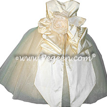 Ivory and Buttercreme Silk flower girl dresses - Couture Style 402