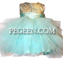 Tiffany and Gold 3-Dimentional Embroidered Silk flower girl dresses