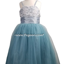 Aloncon Lace, Swarovski Crystal Caribbean Blue Jr Bridesmaids Dress