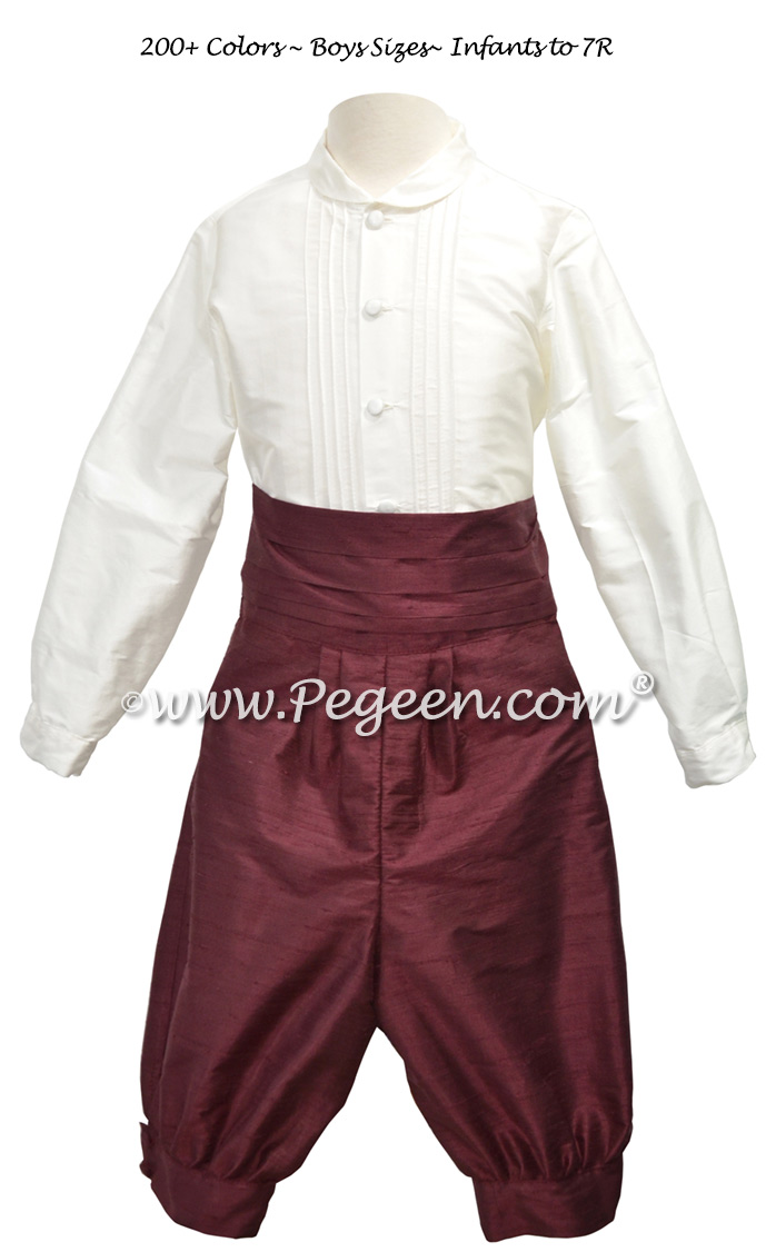 Style 511 Boys Ring Bearer Suit in New Ivory and Burgundy Silk