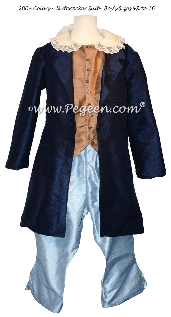 Boy’s Ring Bearer or Nutcracker Suit Style 598 with Navy Long Top Coat