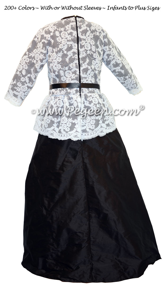 Black and White Aloncon Lace Jr. Bridesmaids with High Neck and Long Sleeves | Pegeen