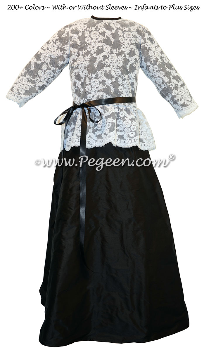 Black and White Aloncon Lace Jr. Bridesmaids with High Neck and Long Sleeves | Pegeen