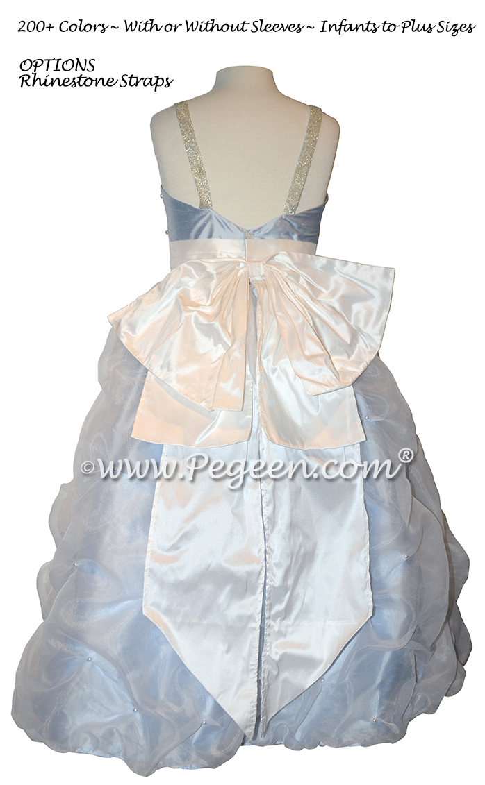 Antique White and Ice Blue flower girl dress Style 403
