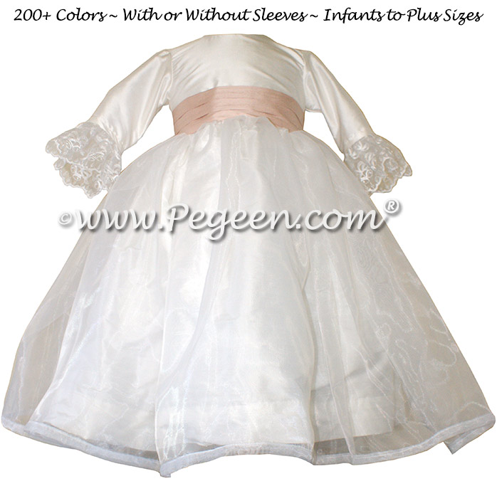 Antique White and Blush Pink Silk Flower Girl Dresses 694